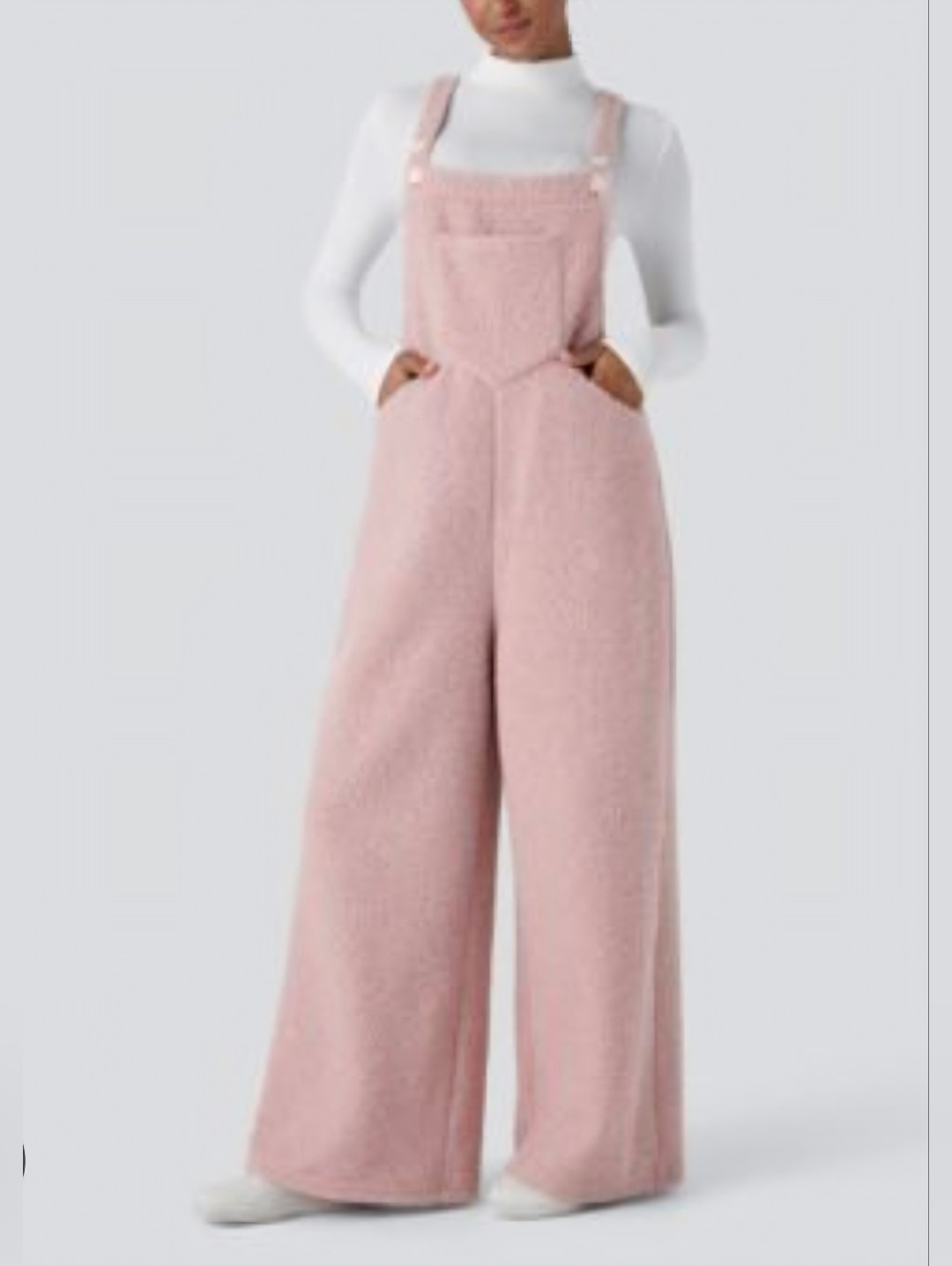 Halara Teddy Overalls With Pockets Wide Leg Pink Bibs Womens Medium Petite